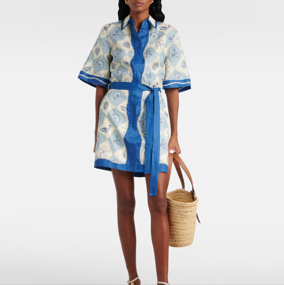 Alemais Blue and Cream Mini Dress